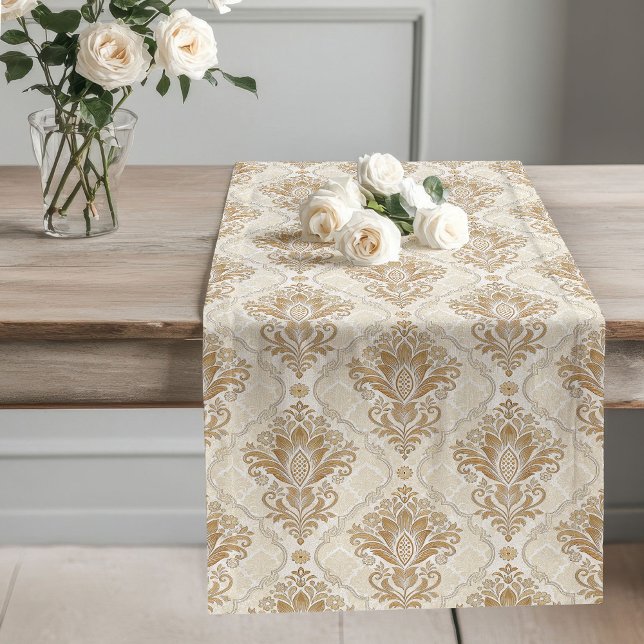 Caminho De Mesa Grande Eterno Victorian Neutrale Damask (Timeless Victorian Neutral Damask Print Long Table Runner)