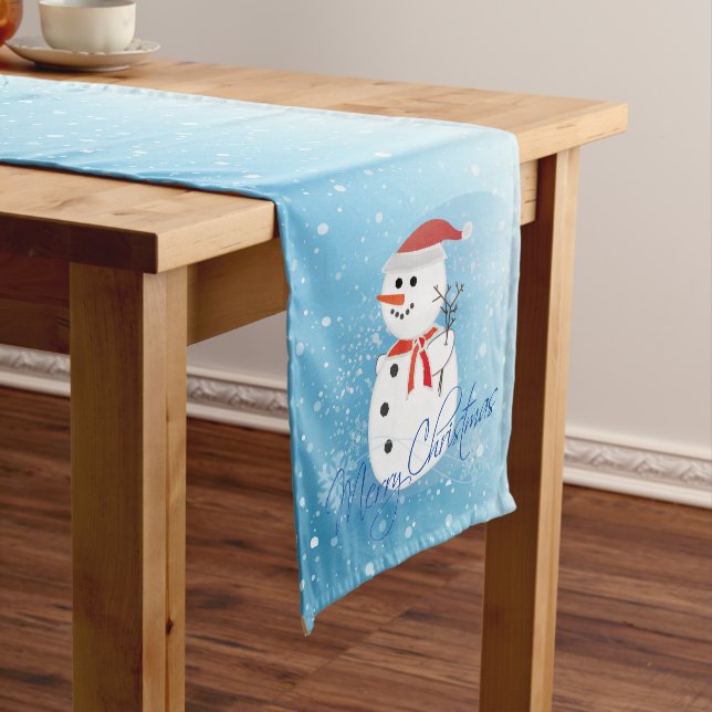 Caminho De Mesa Grande Feliz Natal Snowman e Snowflakes (No Local)