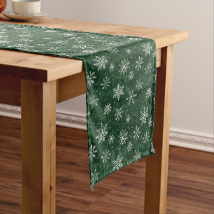 Caminho De Mesa Grande Flocos de neve brancos e festivos em verde