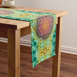 Caminho De Mesa Grande Flor Da Vida - Ouro - Frente 2