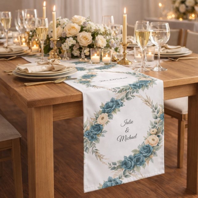 Caminho De Mesa Grande Floral Wreath Wedding Decor Newlyweds Monogram (Criador carregado)