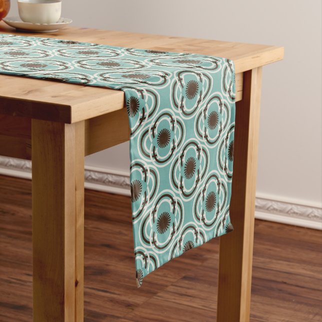 Caminho De Mesa Grande Flores ou olhos - turquesa e castanho (No Local)