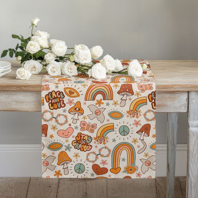 Caminho De Mesa Grande Groovy Pastel Runner 60s Terracotta Bloom Style (Groovy Pastel Runner 60s Terracotta Bloom Style)