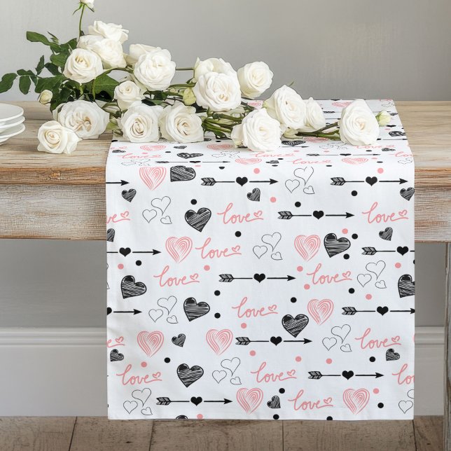 Caminho De Mesa Grande Hand Drawn Hearts Sweet 25th Anniversary Love Gift (Hand Drawn Hearts Sweet 25th Anniversary Love Gift Long Table Runner )