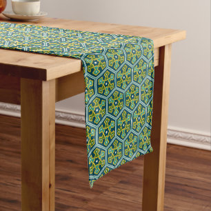Caminho De Mesa Grande Hexágono Turco Verde Amarelo Oriental Amarelo