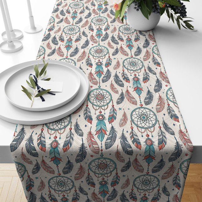 Caminho De Mesa Grande Impressão do Dreamcatcher de Mesa inspirado nativo (Native-Inspired Table Runner Dreamcatcher Print)