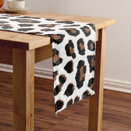 Caminho De Mesa Grande Impressão Leopardo Branco