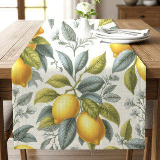 Caminho De Mesa Grande Limão Amarelo Vibrante e Botânico Aquarela Azul