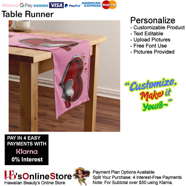 Caminho De Mesa Grande Linen de Mesa Coração Magic Pink (Heart Magic Pink Table Runner Household Linen.)