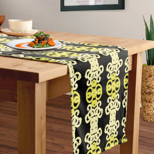 Caminho De Mesa Grande Listra Ornamental Amarela Dourada Padrão Sem Costu