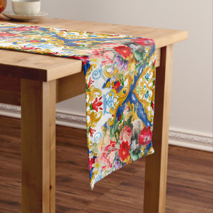 Caminho De Mesa Grande Majolica, estilo Siciliano, flores