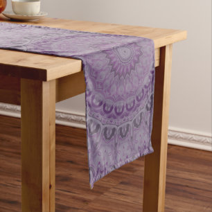 Caminho De Mesa Grande Mandala Sonho em Aquarela em Tons de Roxo
