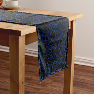 Caminho De Mesa Grande Mandalas Azul Cobalto com Simetria Intrincada