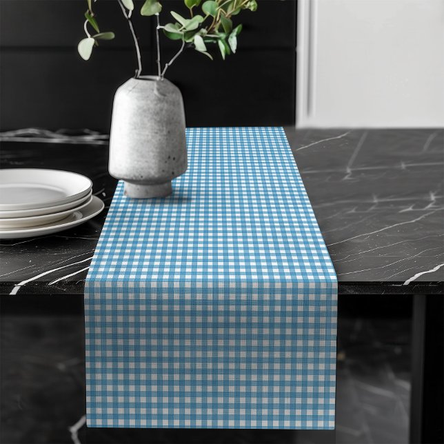 Caminho De Mesa Grande Marinho Azul Xadrez Mesa Runner para Jantar Clássi (Navy Blue Plaid Table Runner for Classic Dining)
