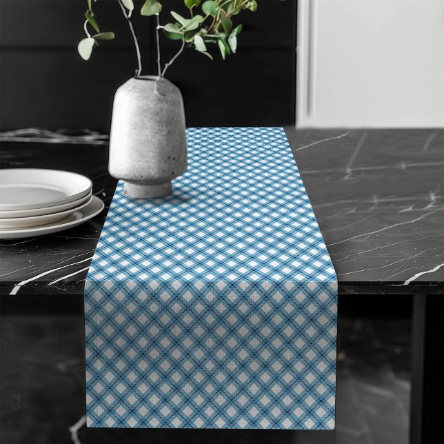 Caminho De Mesa Grande Marinho Blue Check Mesa Runner para caractere sazo (Navy Blue Check Table Runner for Seasonal Charm)