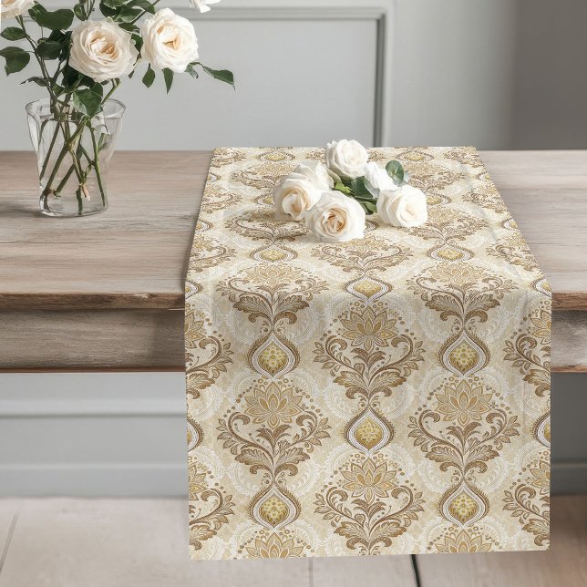 Caminho De Mesa Grande Mesa de Damasco Victoriano em Neutros Sutis (Victorian Damask Table Decor in Subtle Neutrals Long Table Runner)