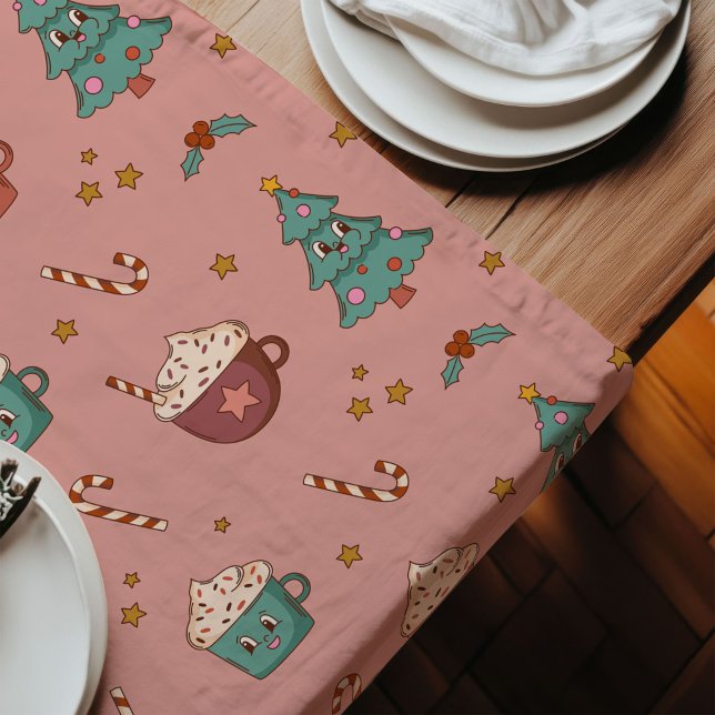 Caminho De Mesa Grande Mesa de Natal Retro Funky Estilo Natal Pastel (Retro Holiday Table Funky Pastel Christmas Style)