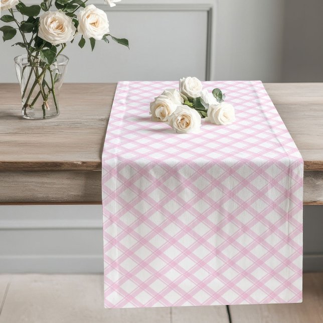 Caminho De Mesa Grande Mesa de Verificação Rosa Sazonal e Estimulação Diá (Pink Check Table Runner Seasonal and Daily Styling)