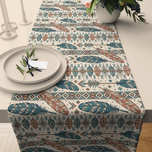 Caminho De Mesa Grande Mesa Inicial da Seta do Boho Feather Runner (Boho Feather Arrow Table Runner Home Decor)