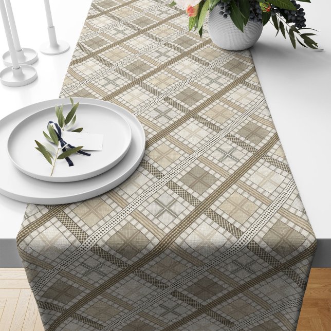Caminho De Mesa Grande Mesa texturizada na Design Geométrica Neutra (Textured Table Runner in Neutral Geometric Design)