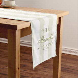 Caminho De Mesa Grande Monograma Casamento Script Retro Verde Listras Bra