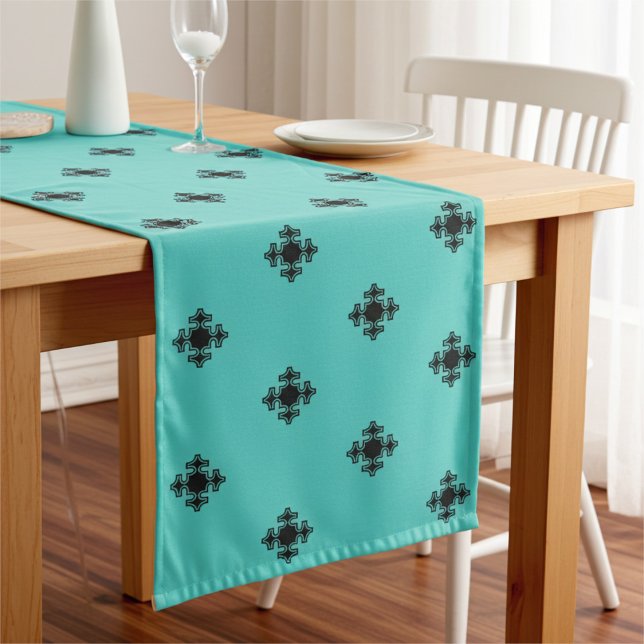 Caminho De Mesa Grande Motif Cruzado Elegante em Azul Negro e Pastel (Criador carregado)