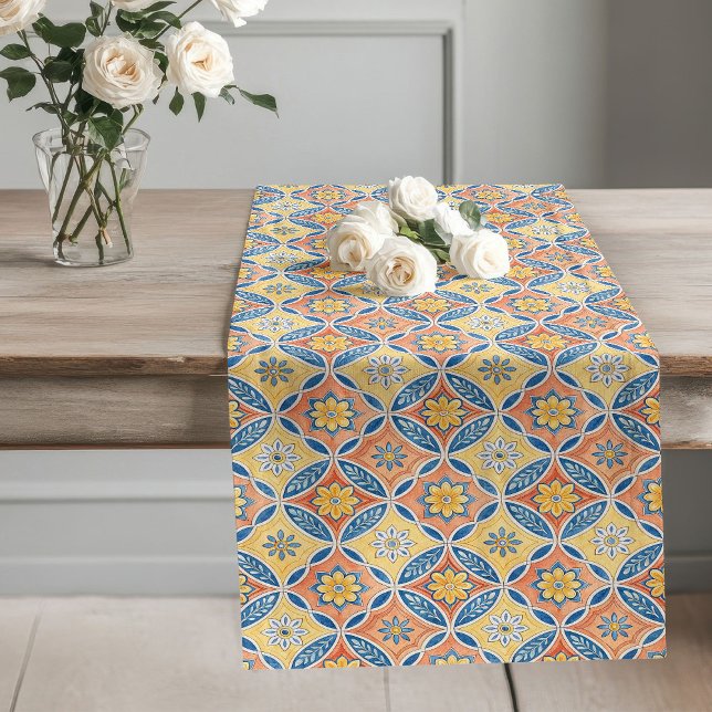 Caminho De Mesa Grande Motifs Azulejos Tradicionais do Mediterrâneo Artís (Artistic Mediterranean Traditional Tile Motifs Long Table Runner)