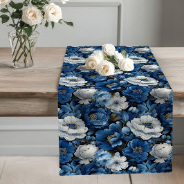 Caminho De Mesa Grande Navy Flowers Blue and White Table Runner