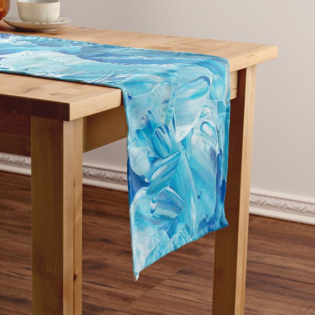 Caminho De Mesa Grande Ondas de Tinta Azul abstrato (No Local)