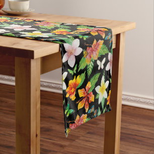 Caminho De Mesa Grande Padrão de Flores Tropicais e Borboletas