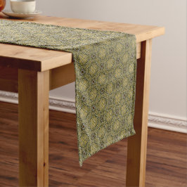 Caminho De Mesa Grande Padrão de Knit de Vintage Verde e Dourado