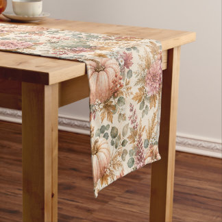 Caminho De Mesa Grande Padrão Floral e de Abóbora da Colheita Suave