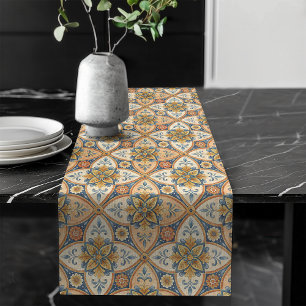 Caminho De Mesa Grande Padrão mediterrânico do Azulejo Terracotta Azul