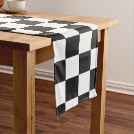 Caminho De Mesa Grande Padrão Xadrez Preto e Branco Sofisticado