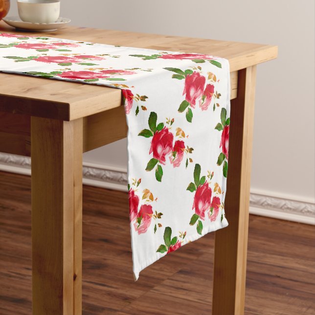 Caminho De Mesa Grande Painted Burgundy Roses  Long Table Runner (No Local)
