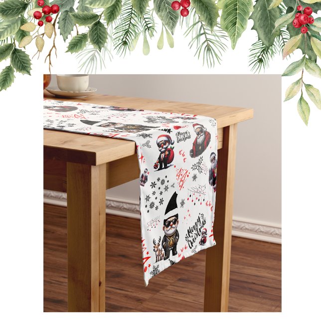 Caminho De Mesa Grande Papais noeis Gangster Bonitos Feliz Natal em Branc (Criador carregado)