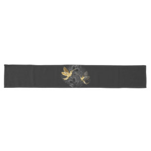 Caminho De Mesa Grande Pássaro Humino Negro e Dourado