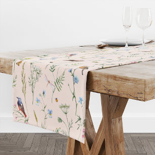 Caminho De Mesa Grande Pássaros E Primavera Floral De Vinha