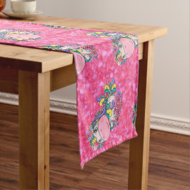 Caminho De Mesa Grande Passeio de Mesa Longo Unicórnio Rosa Pastel Brilha