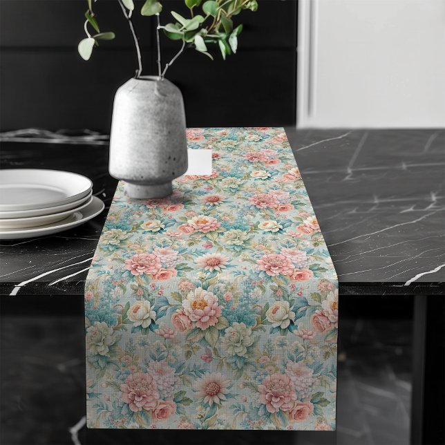 Caminho De Mesa Grande Pastel Floral Mesa Runner em Rococo Fashion (Pastel Floral Table Runner in Rococo Fashion)