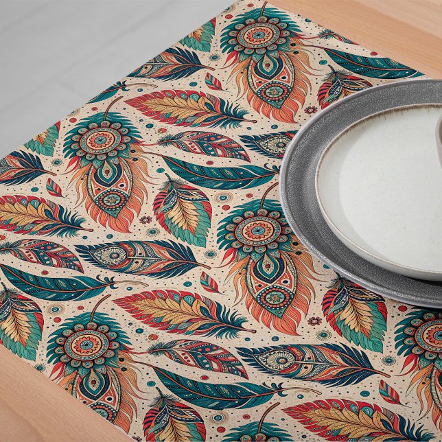 Caminho De Mesa Grande Penas Russas da Mesa Étnica de Boho Tribal (Boho Tribal Ethnic Table Runner Rustic Feathers)