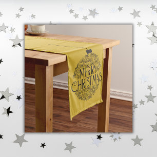 Caminho De Mesa Grande Preto no Dourado Feliz Natal