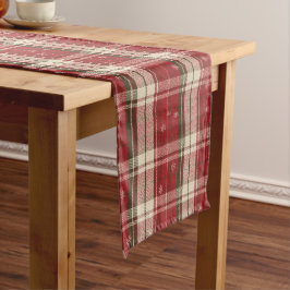 Caminho De Mesa Grande Red & Green Tartan Snowflake Christmas
