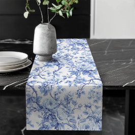 Caminho De Mesa Grande Refined Blue French Toile Roses Floral Table Runne