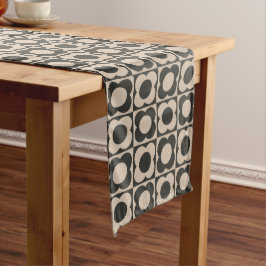 Caminho De Mesa Grande Retro modern -Flower Checkerboard - neutral taupe