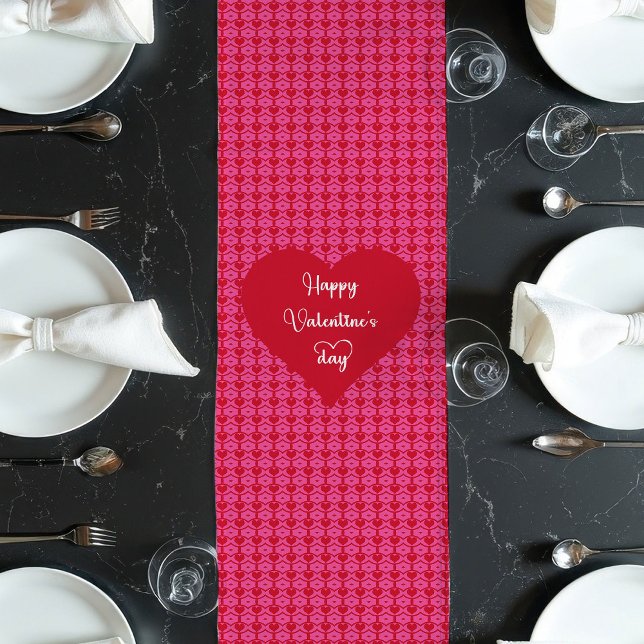 Caminho De Mesa Grande Romantic Pink Red Hearts Happy Valentine’s Day  (Romantic Pink Red Hearts Happy Valentine’s Day Long Table Runner )