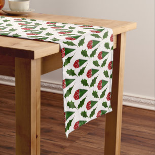 Caminho De Mesa Grande Rosas vermelhas Elegantes e Padrão Holly