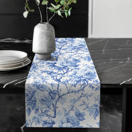 Caminho De Mesa Grande Royal Blue French Toile Roses Floral Table Runner
