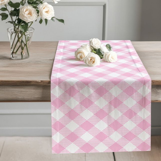 Caminho De Mesa Grande Runner Rustic Pink Check Mesa para Vibes de Algodã (Rustic Pink Check Table Runner for Cottage Vibes)