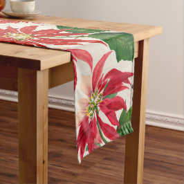 Caminho De Mesa Grande Rustic Red Watercolor Poinsettia Floral Greenery